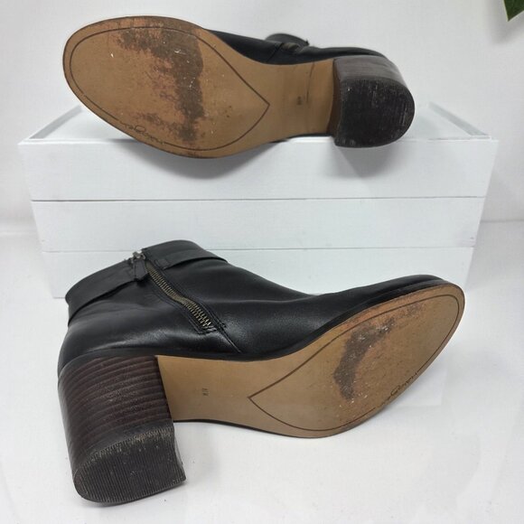 Halogen Womens 8.5 Boots Leather Black Ankle Booties Block Heel Strap Almond Toe - Picture 8 of 10